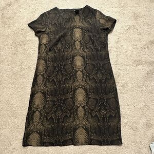 Nicole Miller Women 2 Dress Snake Skin‎ Animal Print Short Sleeve Black Brown